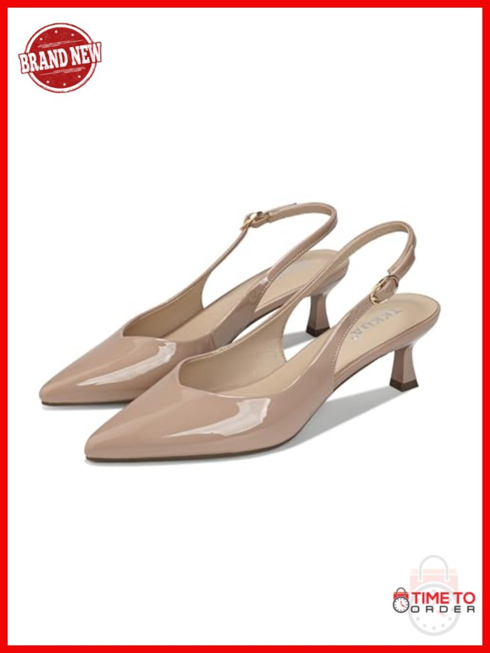 Women's Pointed Toe Kitten Heels 2 Inch Slingback Pumps - Picture 4 of 6